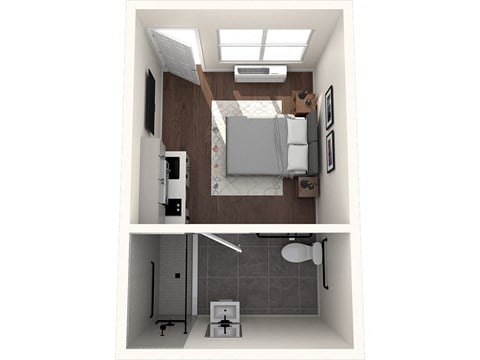 Floor plan for studio, 1 bath, 202 sqft